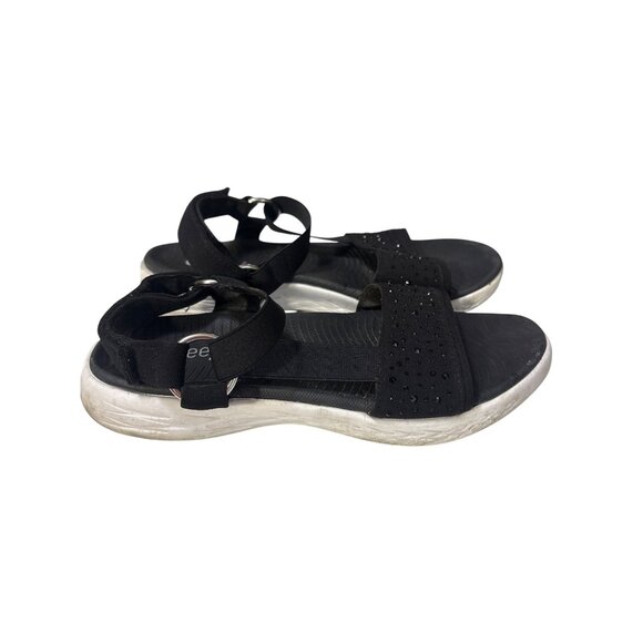 Bzees Black Rhinestone Embellished Womens Sandals With Adjustable Straps Size 8 - Picture 3 of 7